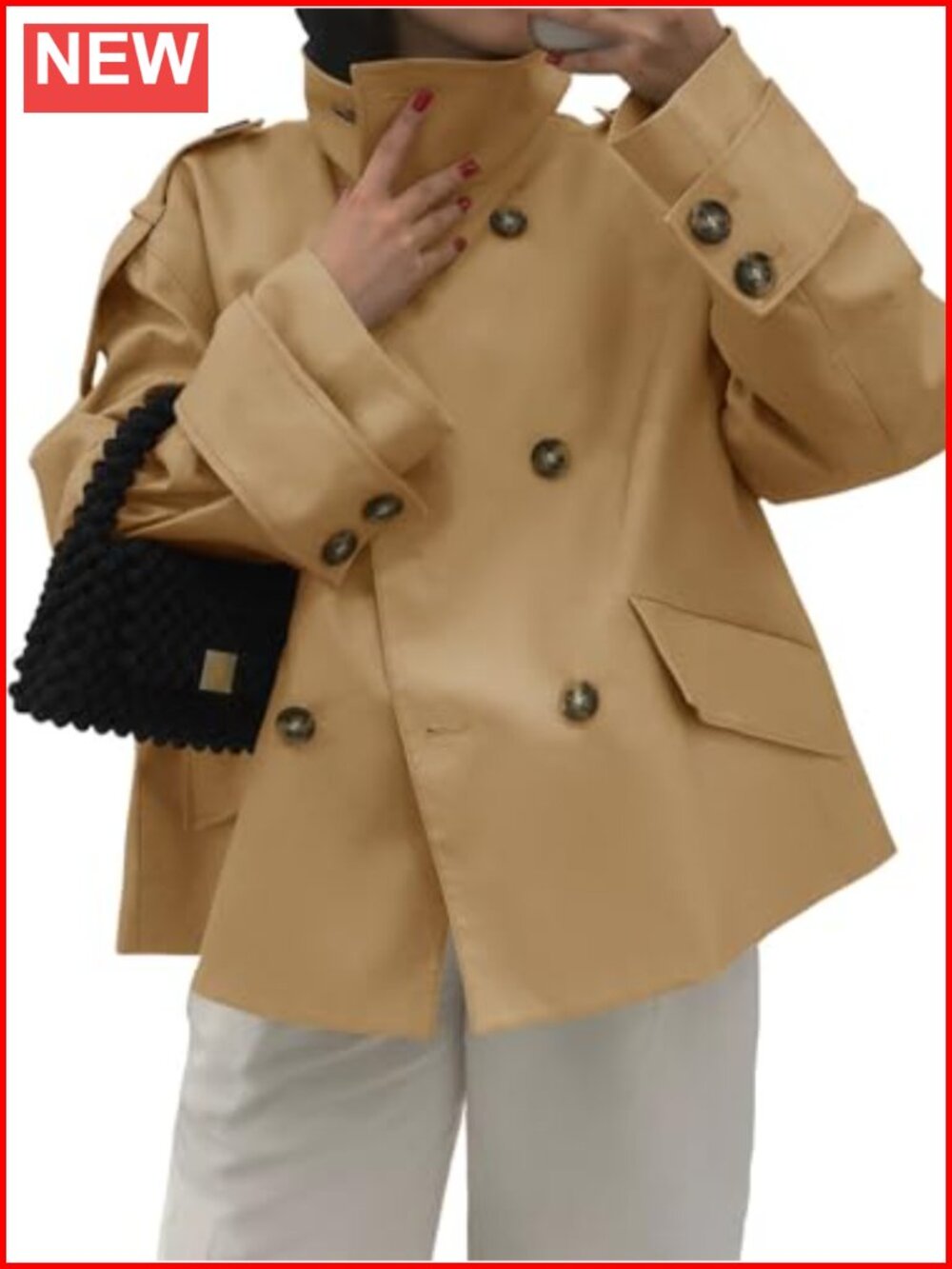 Oversized Cropped Trench Coat Double Breasted Windproof Casual Jacket